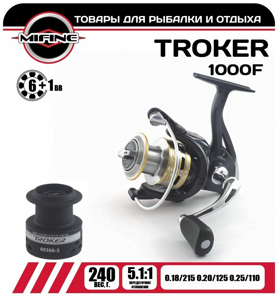 Катушка рыболовная MIFINE TROKER 1000F 6+1 подшипник, для спиннинга, для фидера, для рыбалки на джиг