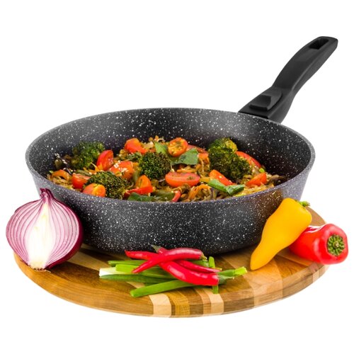 фото Сковорода глубокая 26 см elan gallery гармония вкуса черный мрамор индукция съемная ручка без крышки