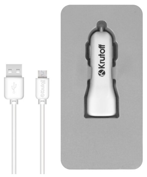 Автомобильное ЗУ KRUTOFF CCH-01M 2xUSB, 2.1A + кабель micro USB (white), 03569