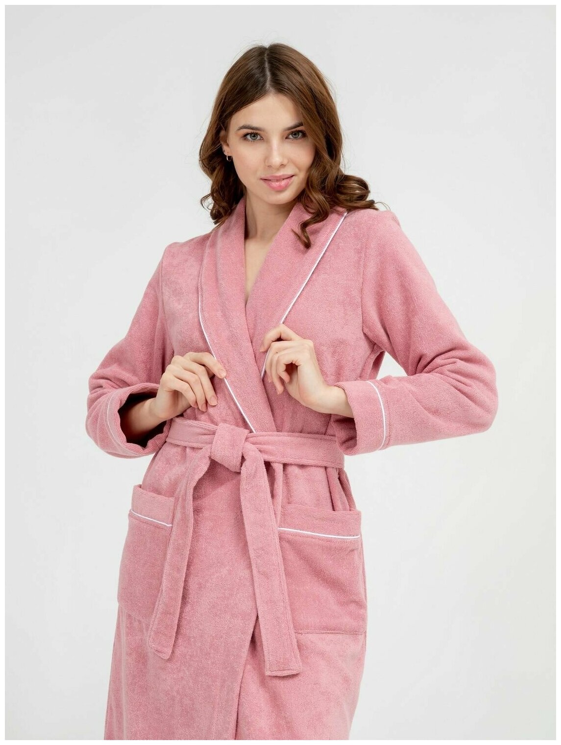 Женский махровый халат с кантом Росхалат, пудрово-розовый. Размер 50-52 - фотография № 11