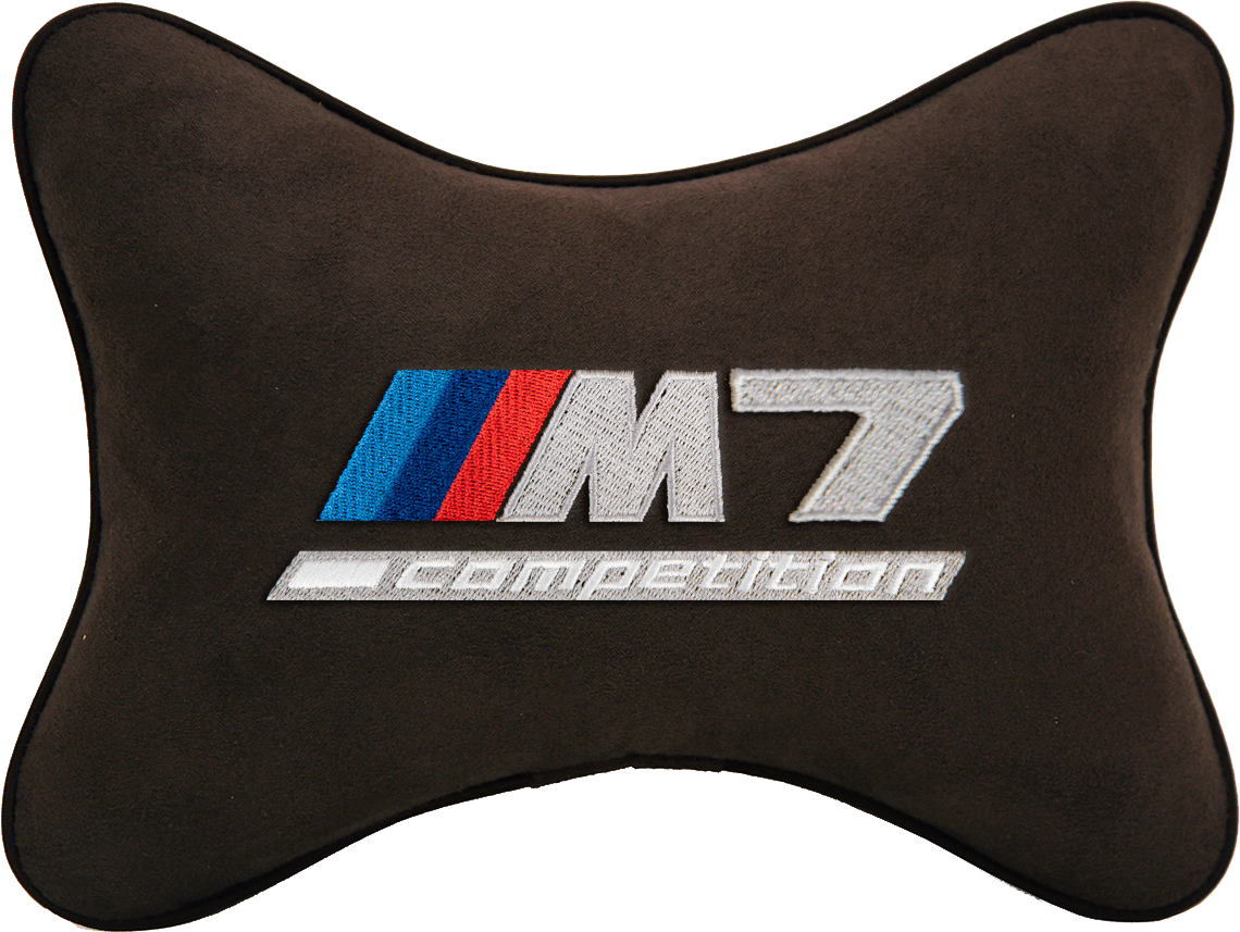 Подушка на подголовник алькантара Coffee с логотипом автомобиля BMW M7 COMPETITION