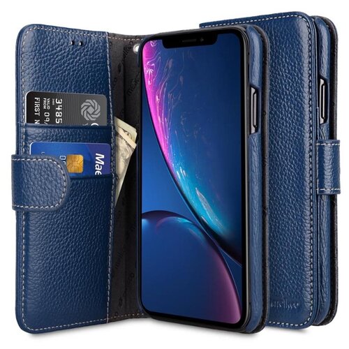 фото Кожаный чехол книжка melkco для apple iphone 12/12 pro (6.1") - wallet book type, темно-синий