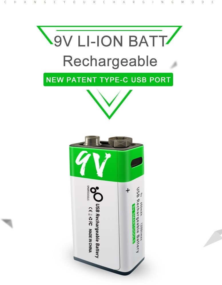 Аккумуляторная перезаряжаемая батарея Li-ion 9V 650 mAh (1шт) с USB проводом