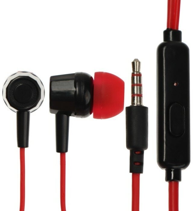 Наушники Krutoff HF-J69, вакуумные, микрофон, 106 дБ, 16 Ом, 3.5 мм, 1 м, красные