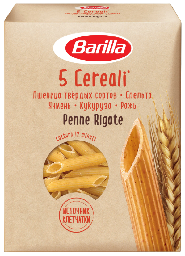 Макаронные изделия Barilla Penne Rigate 5 Злаков Перья 450 г - фотография № 1