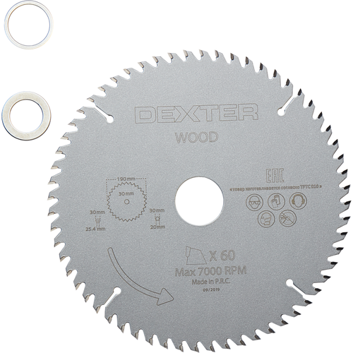 Диск пильный по дереву Dexter FD-E031903060T 60Т 190x30x1.5, кольца: 20 и 25.4