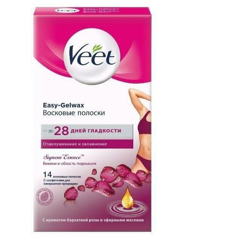 Veet Бархатная роза, полоски восковые,14 шт.