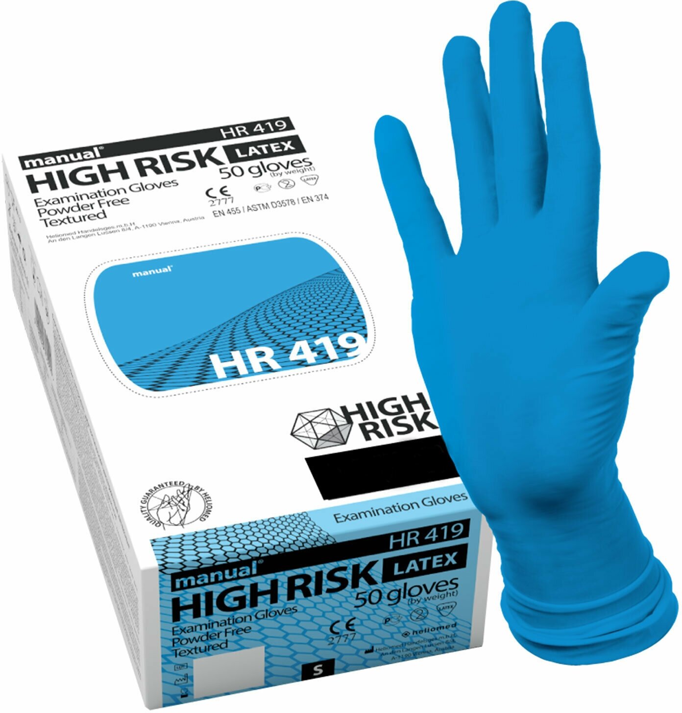 Перчатки латексные смотровые MANUAL HIGH RISK HR419 Австрия 25 пар (50 шт.), размер S (малый)