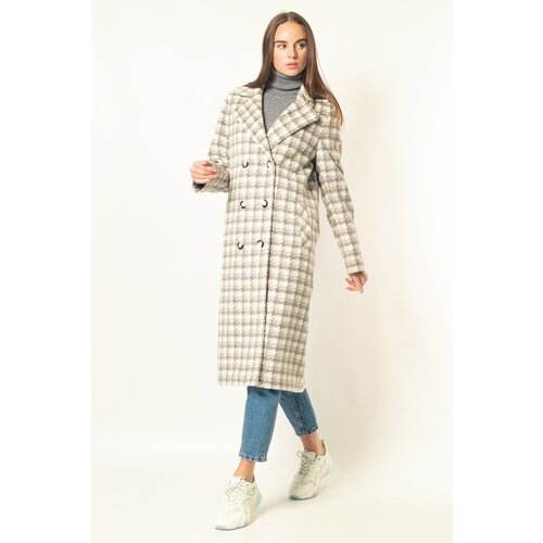 фото Пальто-халат margo демисезонное, шерсть, силуэт прямой, удлиненное, размер 52-54/170, серый, мультиколор