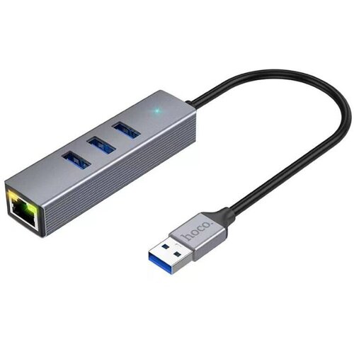 USB-концентратор HOCO HB34, EasyLink, 3 USB выхода, кабель USB, цвет: серый