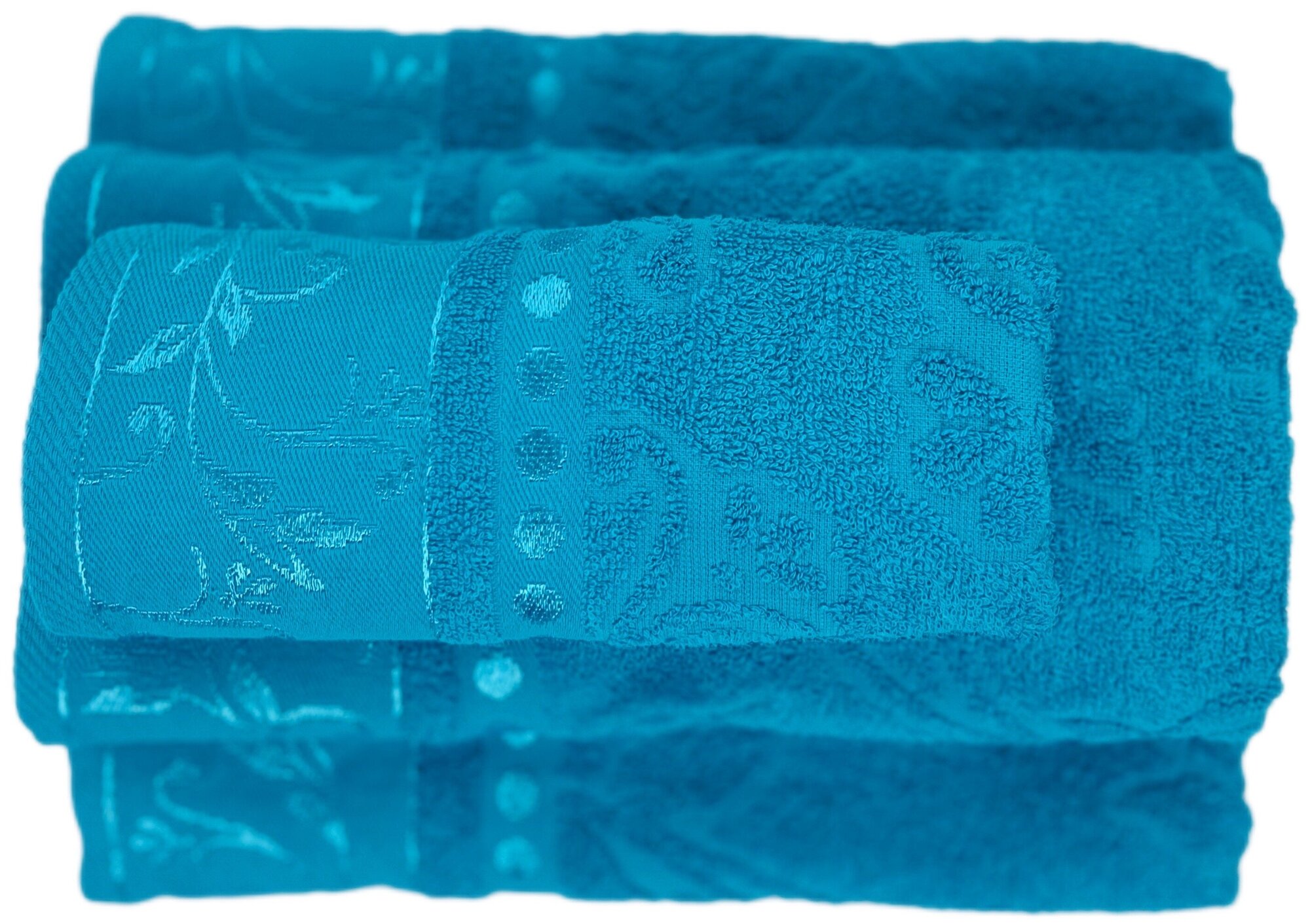 Набор полотенец махровых 3 шт. Вышневолоцкий текстиль, цвет Морская волна - фотография № 9