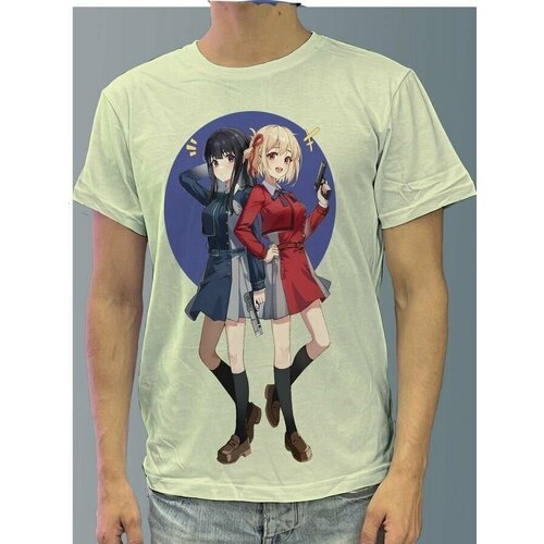 фото Футболка мужская белая молочный оттенок из хлопка с dtf принтом аниме lycoris recoil - 329 будь на стиле