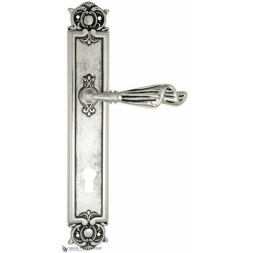 Дверная ручка на планке Venezia OPERA CYL PL97 натуральное серебро + черный