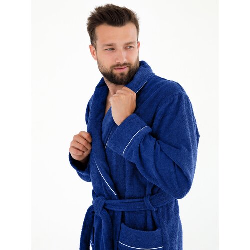фото Халат everliness, длинный рукав, банный халат, пояс/ремень, карманы, размер 60, синий