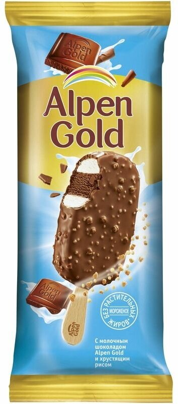 Эскимо Alpen Gold сливочное с какао в молочном шоколаде двухслойное, 58г