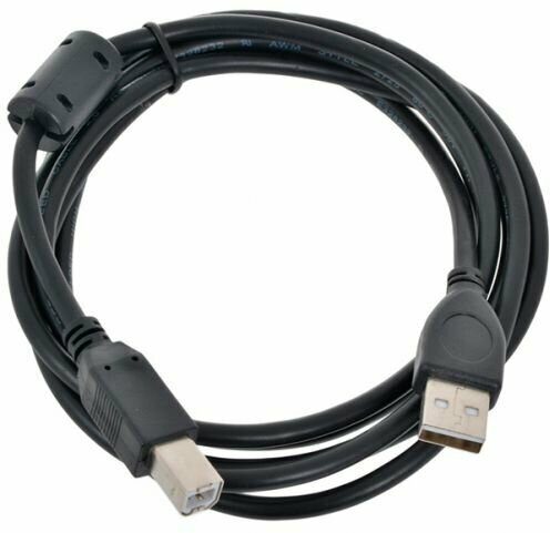 Кабель интерфейсный USB 2.0 Cablexpert AM/BM 1.8 м, Pro, экран, феррит. кольцо, черный, пакет