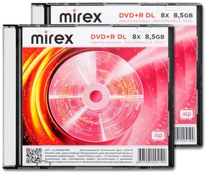 Диск Mirex DVD+R DL 8,5Gb 8x slim, упаковка 2 шт.
