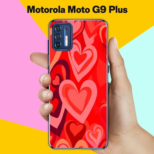 Силиконовый чехол на Motorola Moto G9 Plus Красные Сердца / для Моторола Мото Джи9 Плюс силиконовый чехол на motorola moto g9 plus много котов для моторола мото джи9 плюс