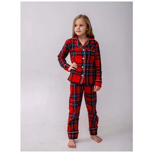 Пижама детская для девочки из хлопка с брюками и рубашкой 