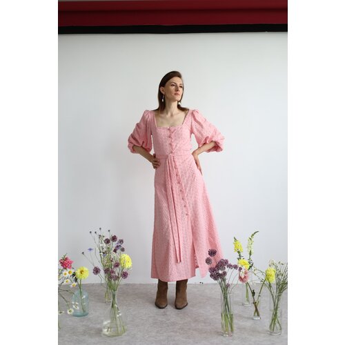 фото Сарафан na lubvi, хлопок, в стиле бохо, прилегающий, макси, подкладка, размер 40, розовый