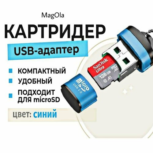 Картридер mini для microSD TF, USB 2.0, устройство чтения карт памяти, высокоскоростной USB-адаптер для аксессуаров для ноутбуков. Синий