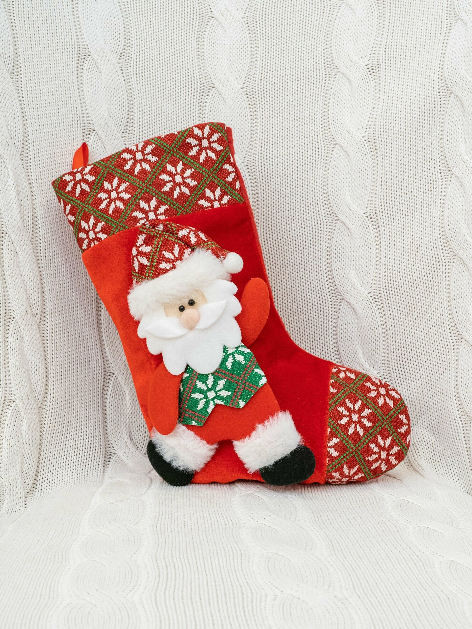 Новогодний носок для подарков носки на камин новогодние Снеговик велюр 2807-2804