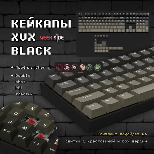 Кейкапы Black Gradient XVX для механической клавиатуры, профиль Cherry, PBT Double Shot пластик