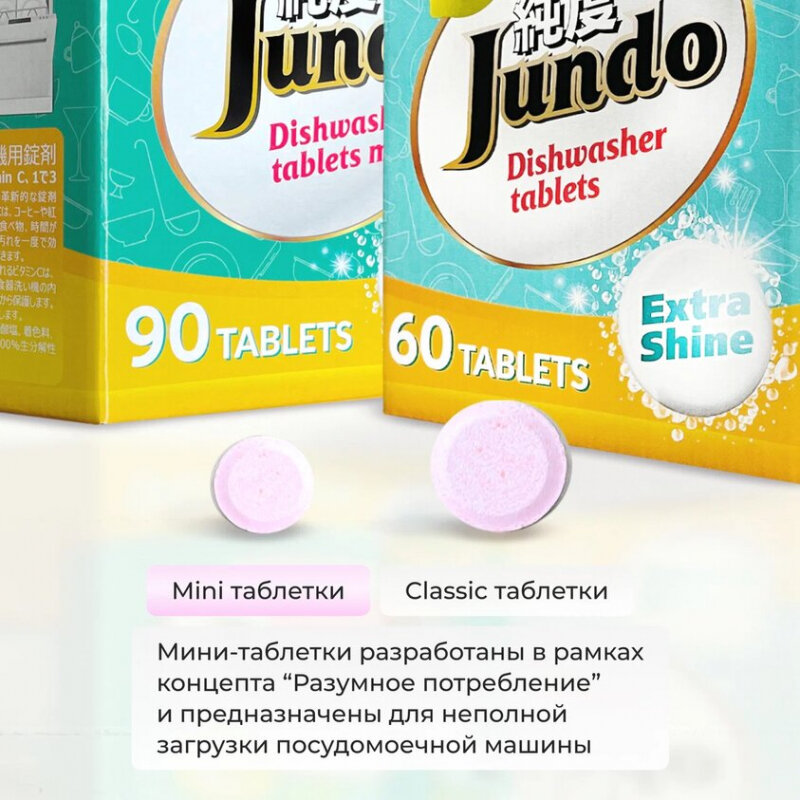 Мини-таблетки для посудомоечных машин Jundo Vitamin C 3в1, с витамином С и активным кислородом, 90 шт