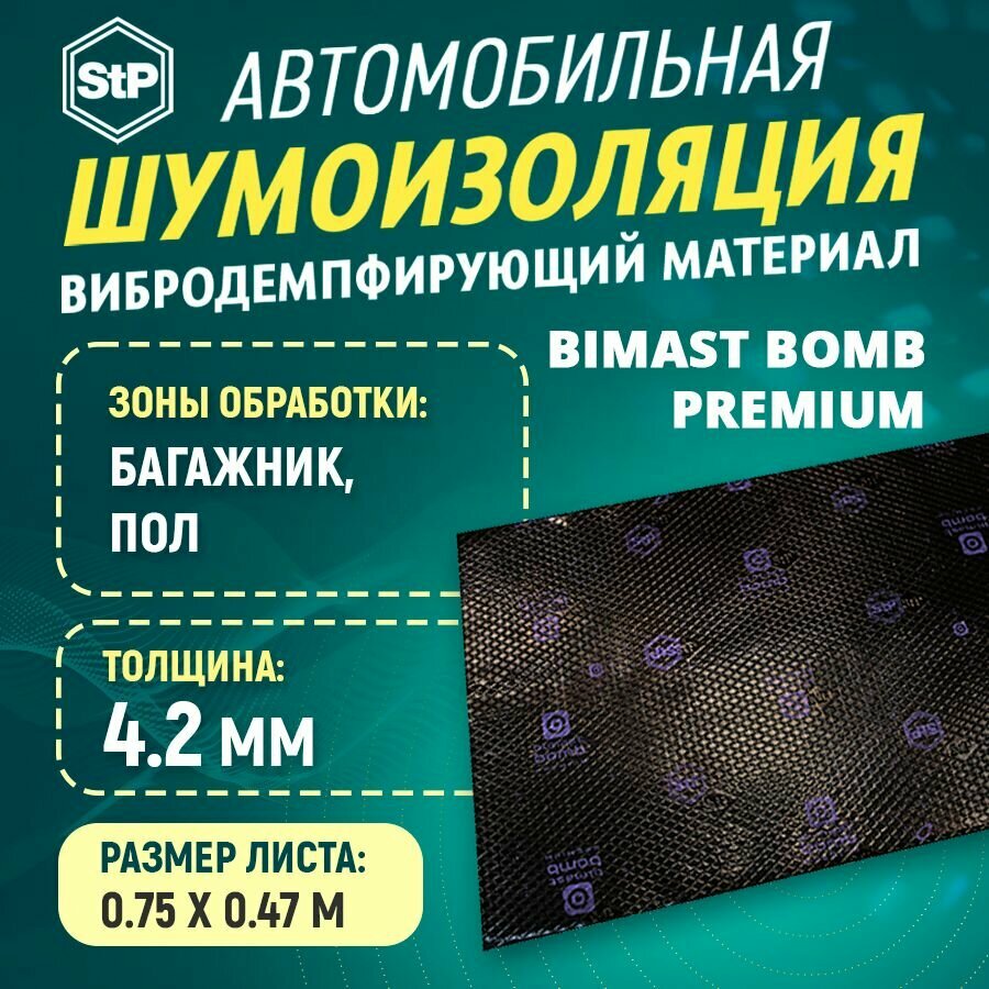 Шумоизоляция STP Вибропласт (Бимаст бомб Premium) (47см х 75см) 1ШТ