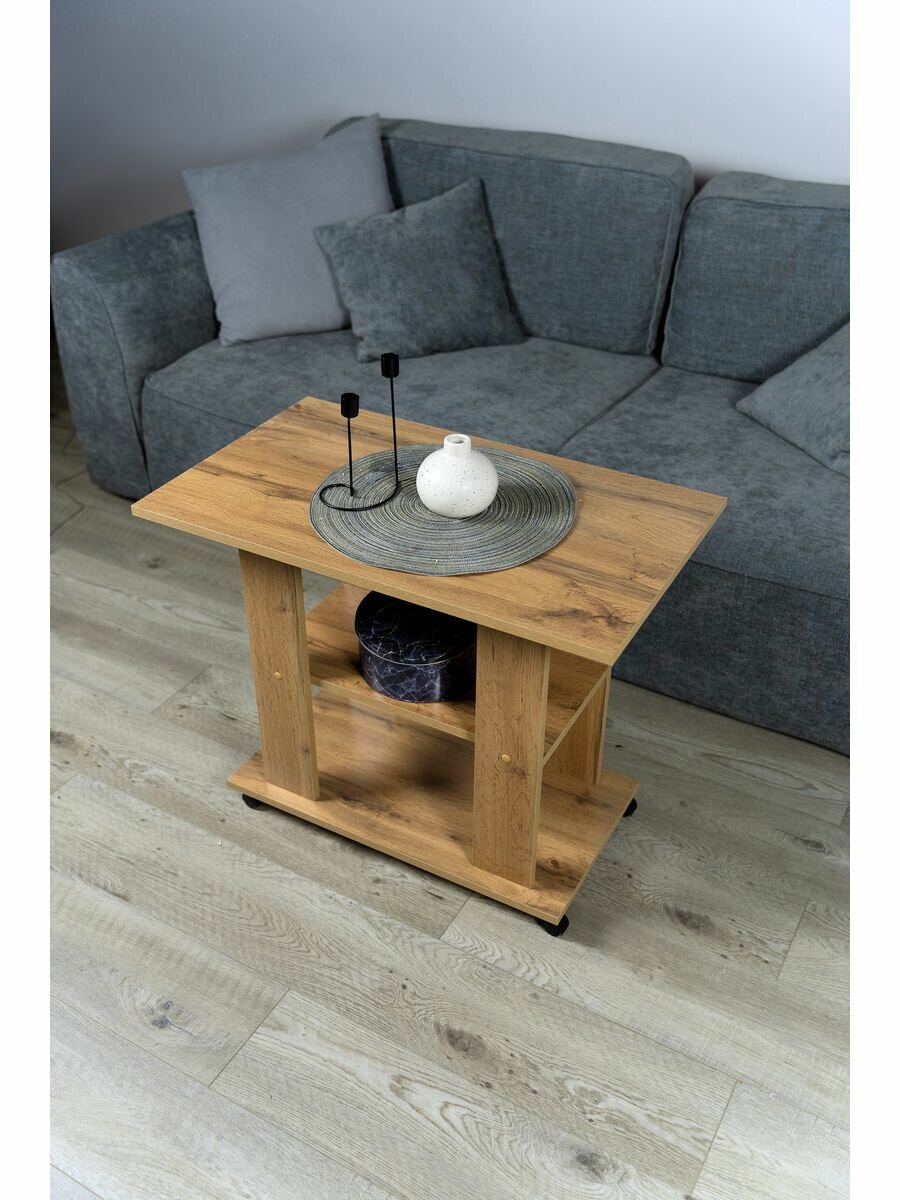 Столик журнальный Alubalu на колесиках прямоугольный ЛДСП дуб вотан