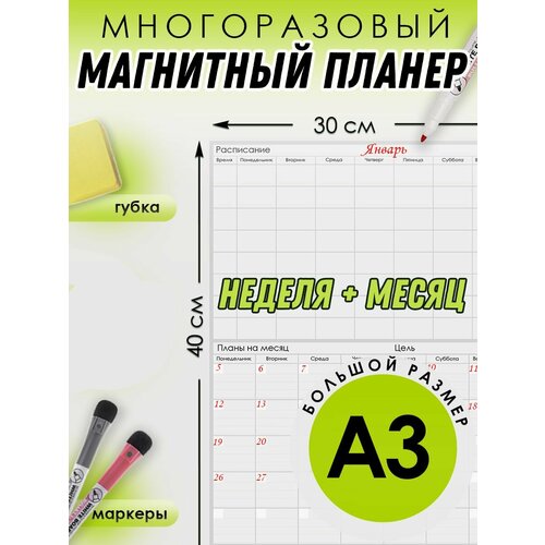 Канбан доска, планер магнитный А2 со стикерами, креплениями, маркерами и губкой