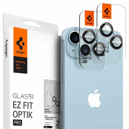 Защитное стекло для камеры Spigen на Apple iPhone 14/14 Plus (AGL05213) GLAS.tR EZ Fit Optik Pro 2 шт / Спиген стекло для камеры для Айфон 14, прочное, олеофобное покрытие, черное