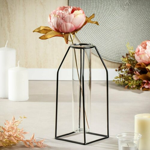 Ваза стекло настольная 22х10 см Y6-10073 колба металлическая подставка 893₽