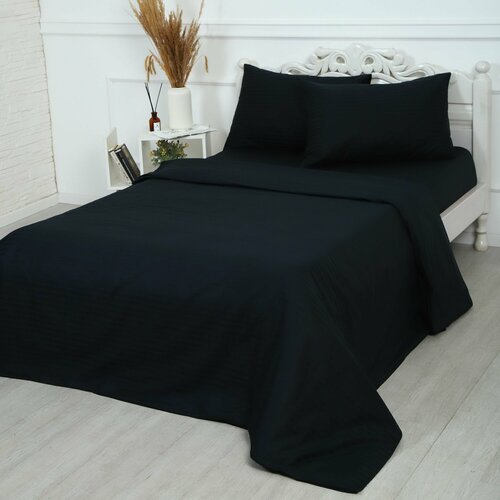 Простыня 150*235 см из сатина премиум (100 % хлопок), Черный