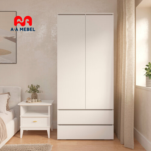 Шкаф Грей для одежды распашной двухдверный с ящиками и полками 90х50х204 см белый 14586₽