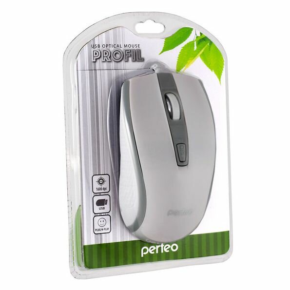 Мышь проводная Perfeo PF-383-OP-W/GR белый серый USB - фото №2