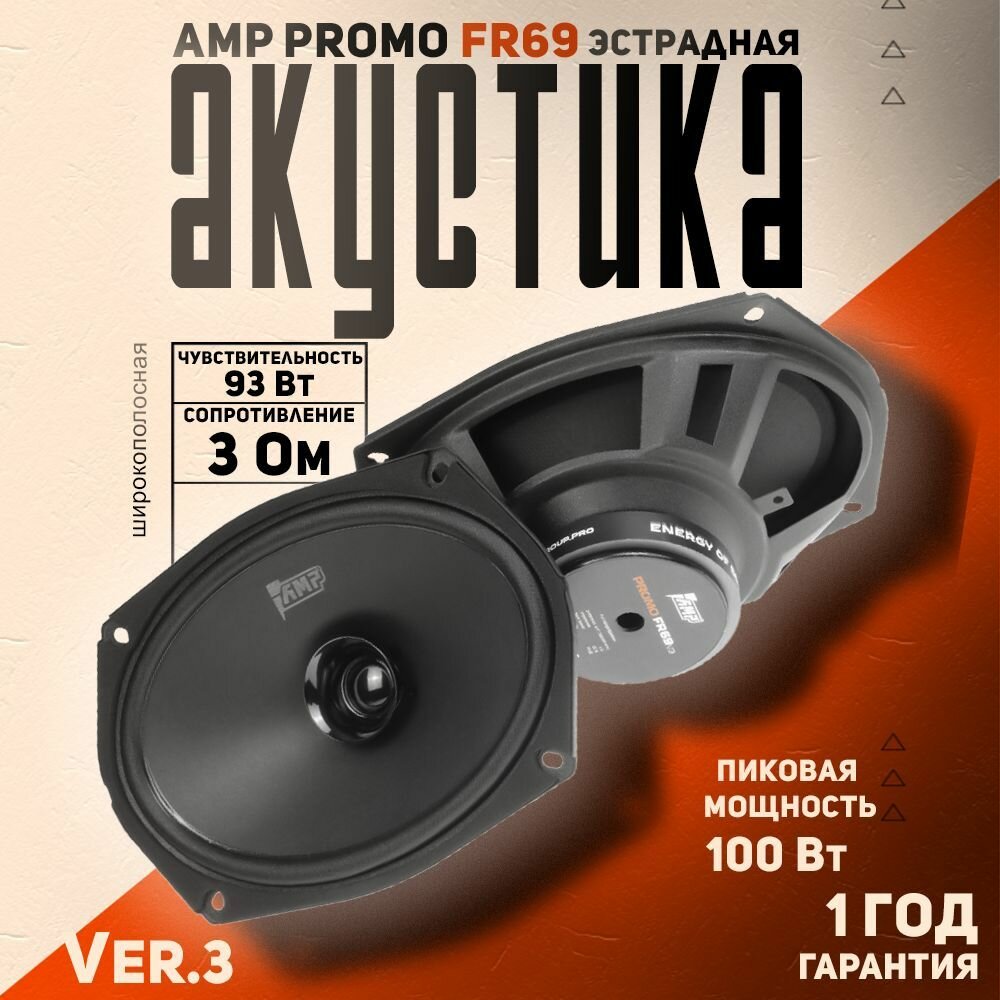 Акустика эстрадная AMP PROMO FR69 ver.3 / Колонки автомобильные овалы 15x23 см, 2 динамика