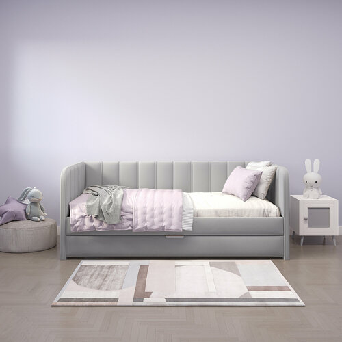 Futuka Kids кровать Crecker с ящиком для белья (дополнительным спальным местом), цвет серо-бежевый, ткань Teddy 307, 180x90 см.