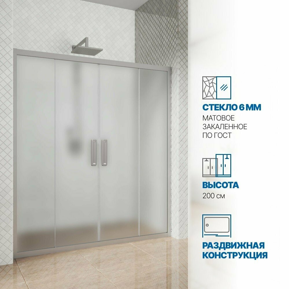 Дверь в душевую нишу GWMPKB019D4 170x200 см, цвет фурнитуры хром матовый, цвет стекла матовый, стекло закаленное 6 мм, открывание двери левое / правое