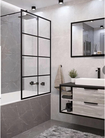 Шторка для ванной MUZA F80, Cerutti SPA (80х140), прозр.стекло 6мм с черным рисунком,черный профиль - фотография № 3