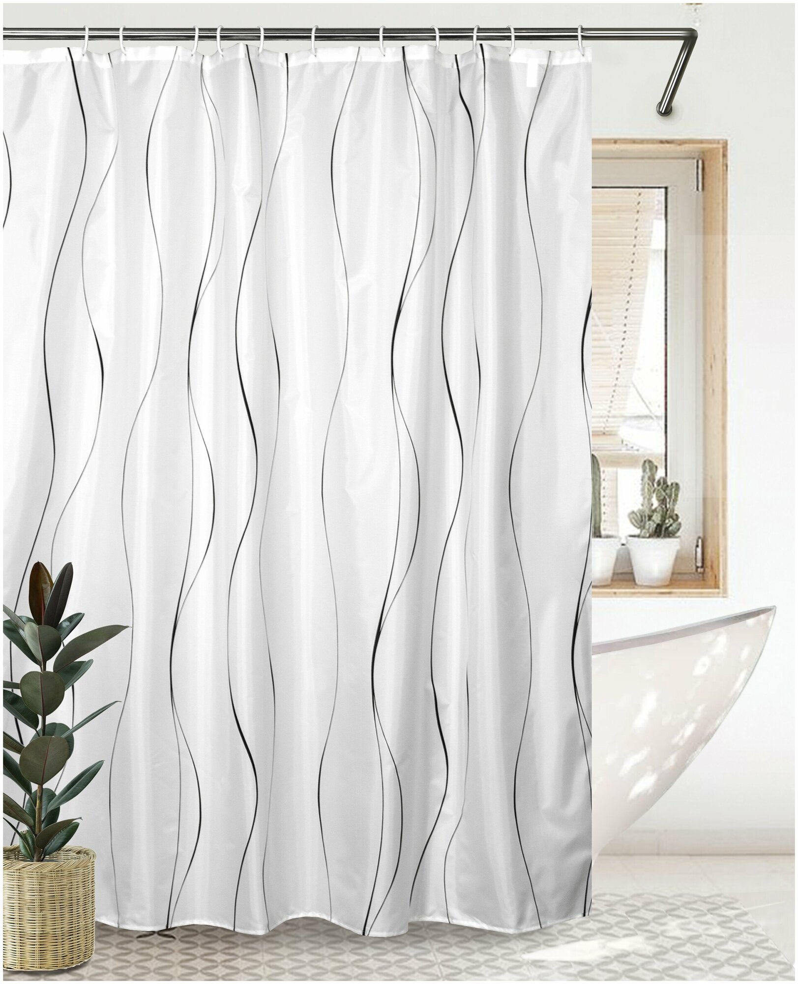 Комплект Штора для ванной комнаты BATH PLUS 180*180 Waves on white akch17059 12 колец