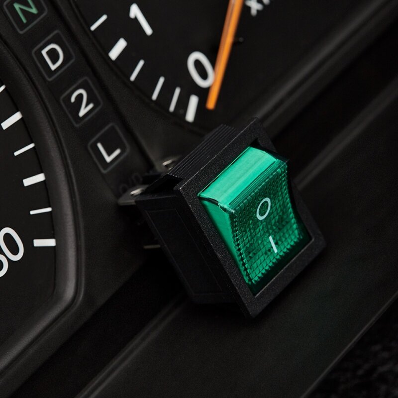 фото Выключатель клавишный ON-OFF с подсветкой и 2 контактами (16А) зеленый