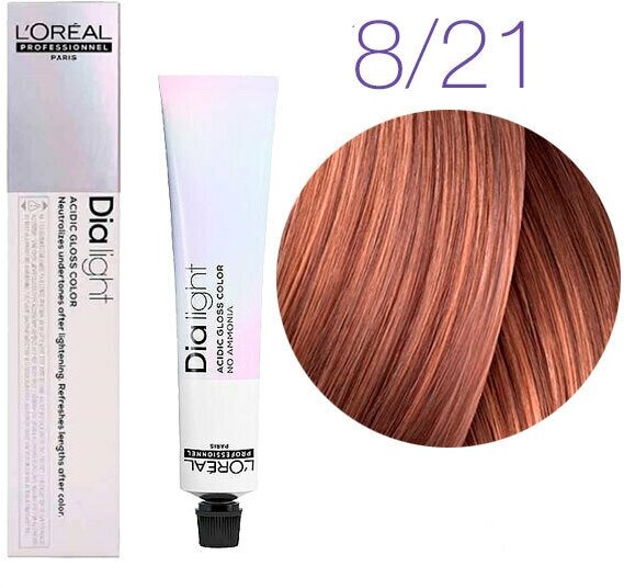 Loreal Professionnel Dialight - Лореаль Диалайт Оттеночная крем-краска для волос без аммиака, 50 мл - Диа Лайт 8.21 Светлый блондин перламутровый пепельный