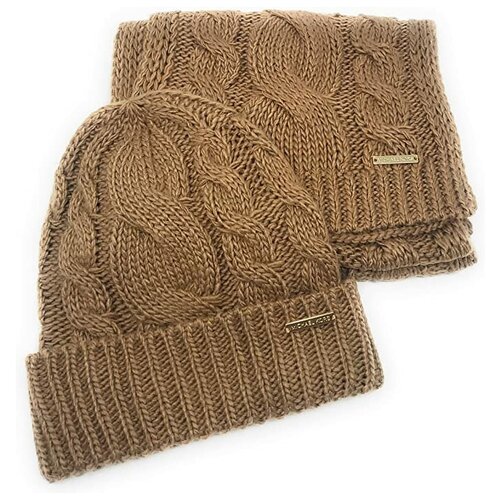 Сет Michael Kors шапка и шарф коричневый Scarf And Hat Set Cable Knit BROWN color New In Gift Box Set