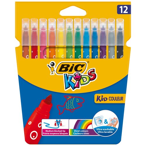 BIC Фломастеры Kid Couleur (9202932), разноцветные, 12 шт. фломастеры цветные bic kids kid couleur смываемые 12 цветов