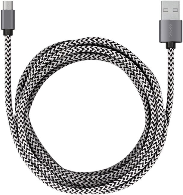 Кабель Rombica Digital AB-04 XXL USB - micro USB текстиль 3м черно-белый