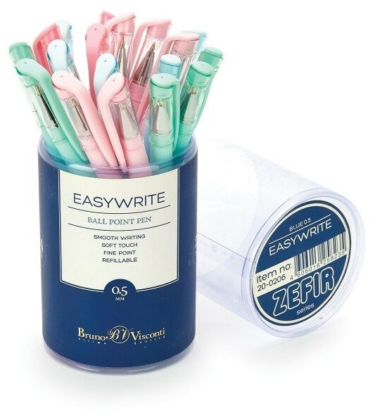 Ручка "EasyWrite Zefir" шариковая 0.5 ММ, синяя (4 цвета корпуса в ассортименте)