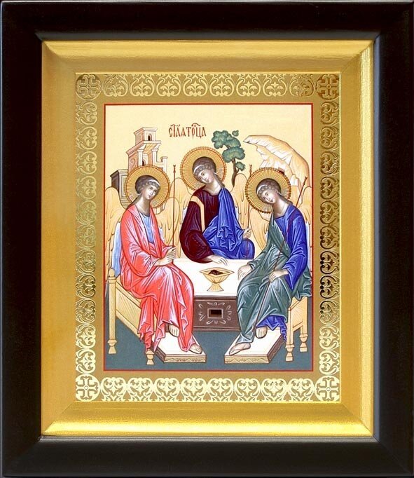 Святая Троица (лик № 012), икона в деревянном киоте 14,5*16,5 см