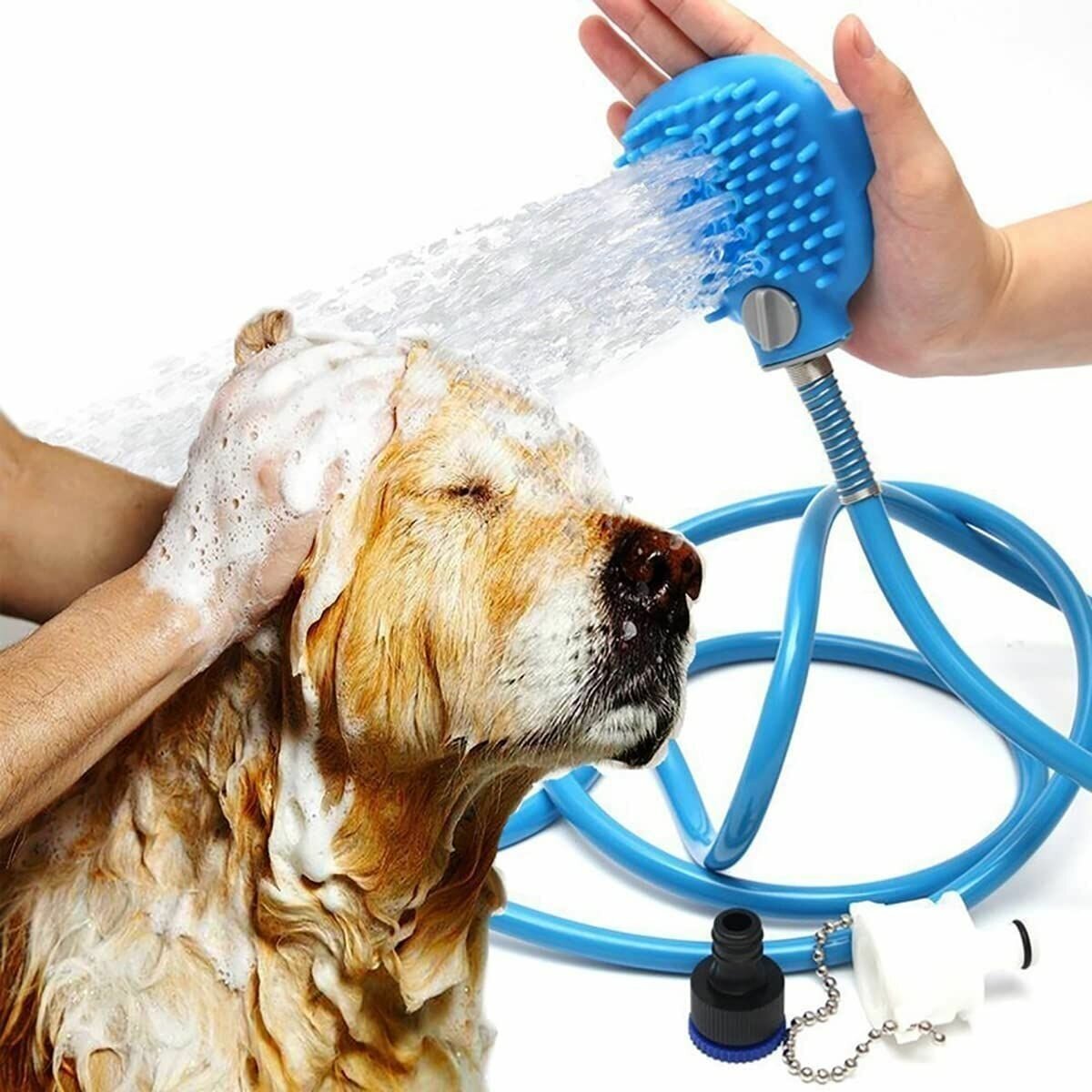 Массажная щеткa-душ со шлангом для купания собак и кошек - фотография № 6