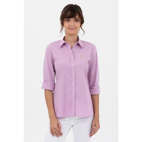 Рубашка  U.S. POLO ASSN., повседневный стиль, полуприлегающий силуэт, без карманов, стрейч, однотонная, размер XS, фиолетовый
